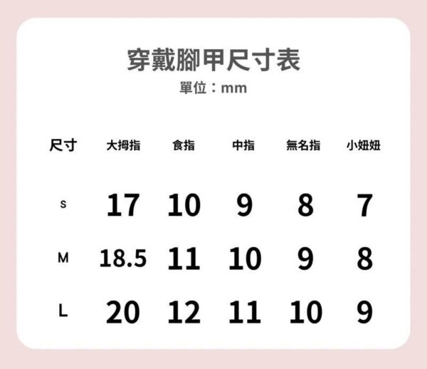 穿戴甲尺寸